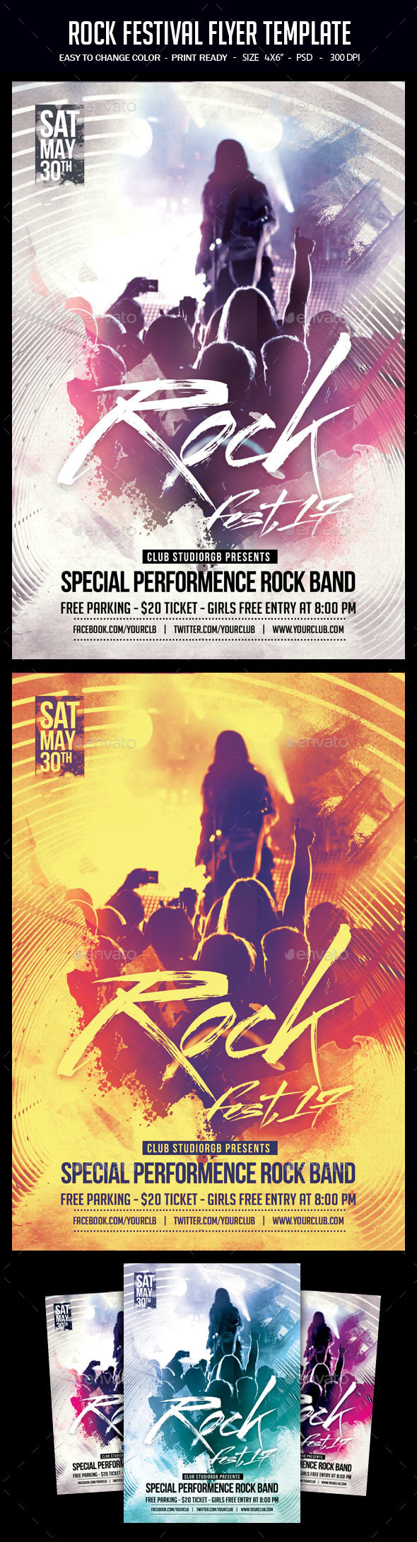 Rock Festival Flyer Template - Clubs & Parties Events