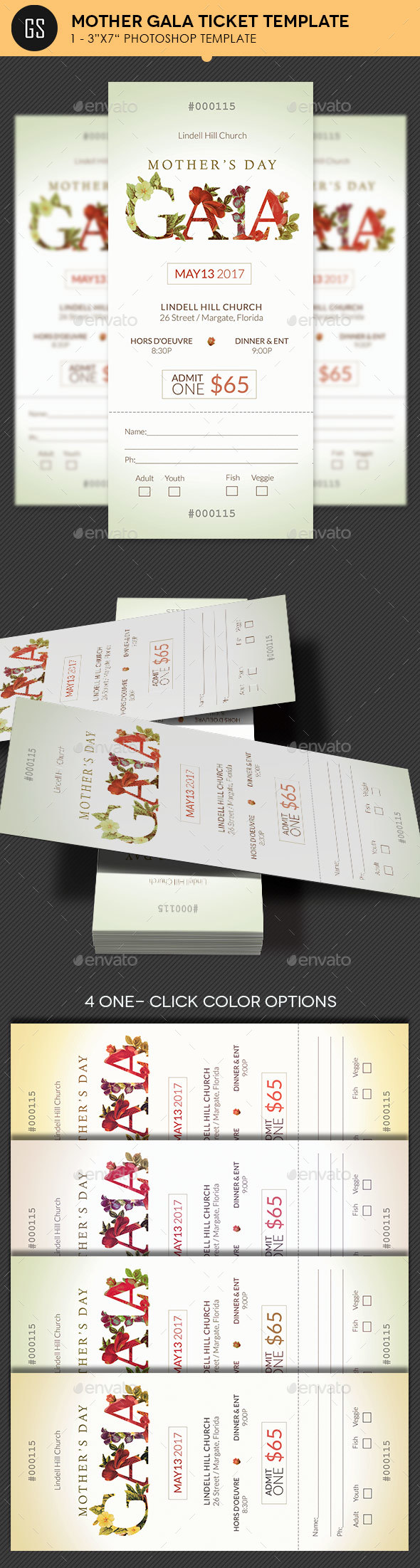 Mothers Gala Ticket Template - Miscellaneous Print Templates