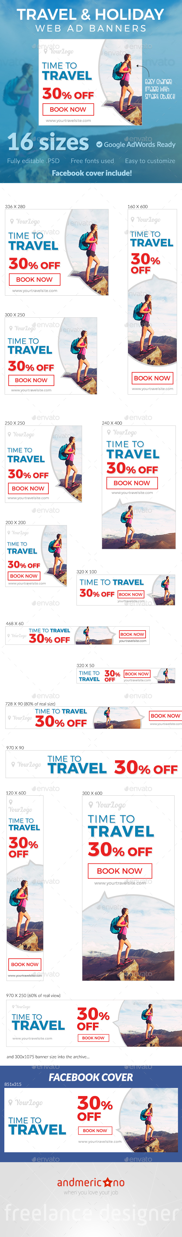 Travel & Holidays Ad Banners - Banners & Ads Web Elements