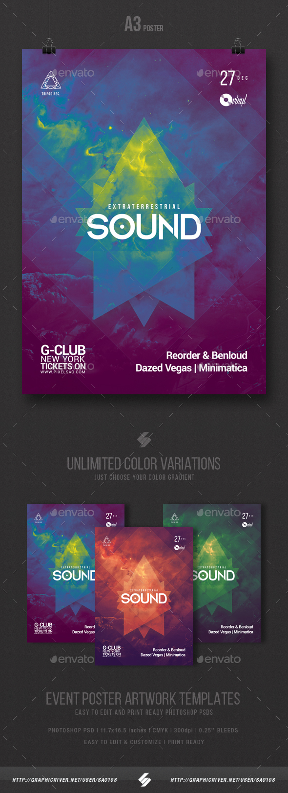 Extraterrestrial Sound - Progressive Party Flyer Template A3 - Clubs & Parties Events