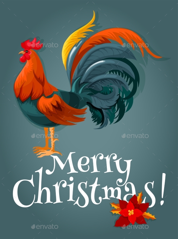 Christmas And New Year Card With Fire Red Rooster - Christmas Seasons/Holidays