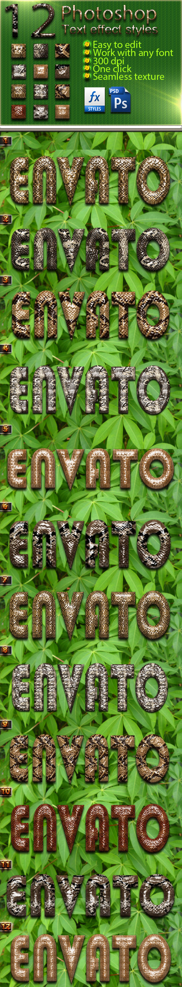 12 Photoshop Skin Reptile Text Effect Styles Vol 29 - Text Effects Styles