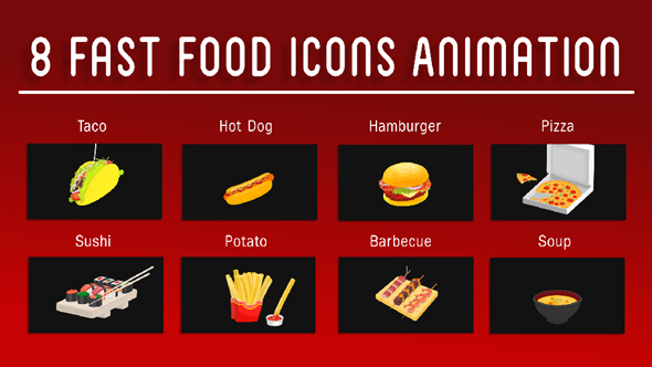8 Fast Food Icons Animation