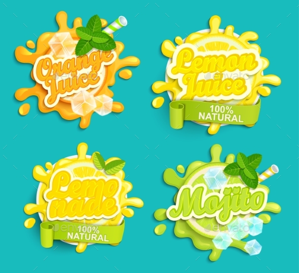 Set Of Labels Splash. - Food Objects