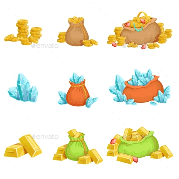 Treasure And Riches Set OF Game Design Elements - Web Elements Vectors