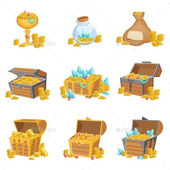 Treasure and Riches Set of Graphic Design Elements - Web Elements Vectors