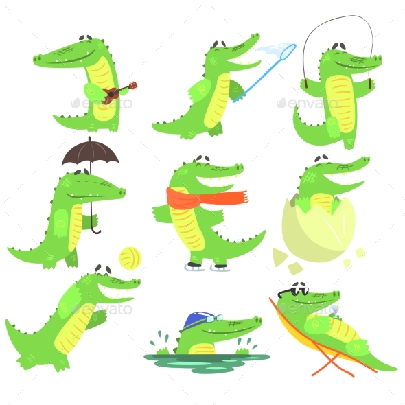 Humanized Crocodile Character Every Day Activities - Sports/Activity Conceptual