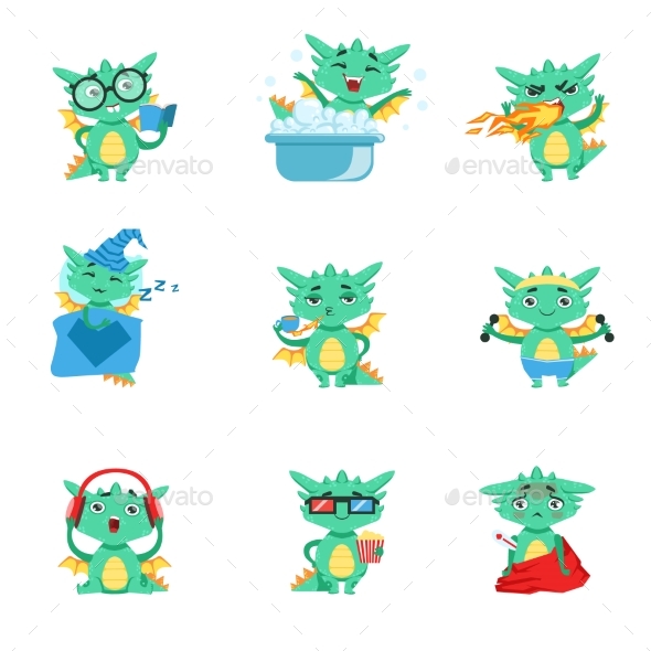 Little Dragon Everyday Activities And Emotions Set - Animals Characters