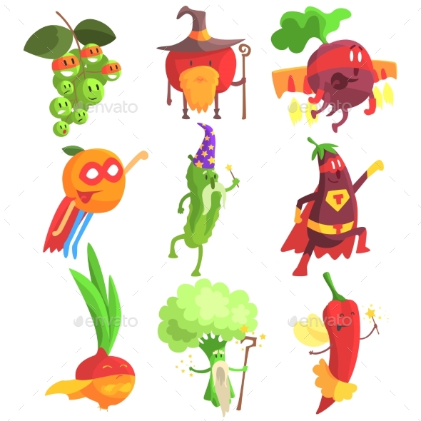 Silly Fantastic Fruit And Vegetable Characters Set - Monsters Characters
