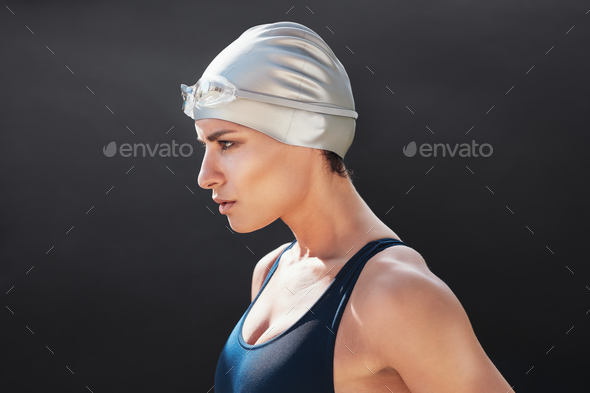 Determined young female swimmer