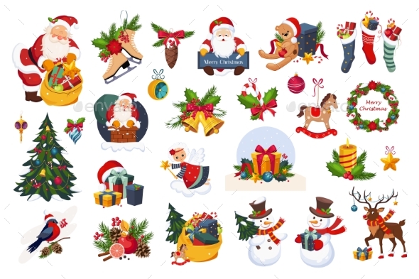 Classic Christmas Stickers on White - New Year Seasons/Holidays