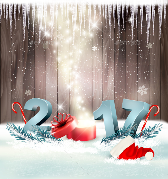 New Year Background with a 2017 and Magic Box Vector - Christmas Seasons/Holidays