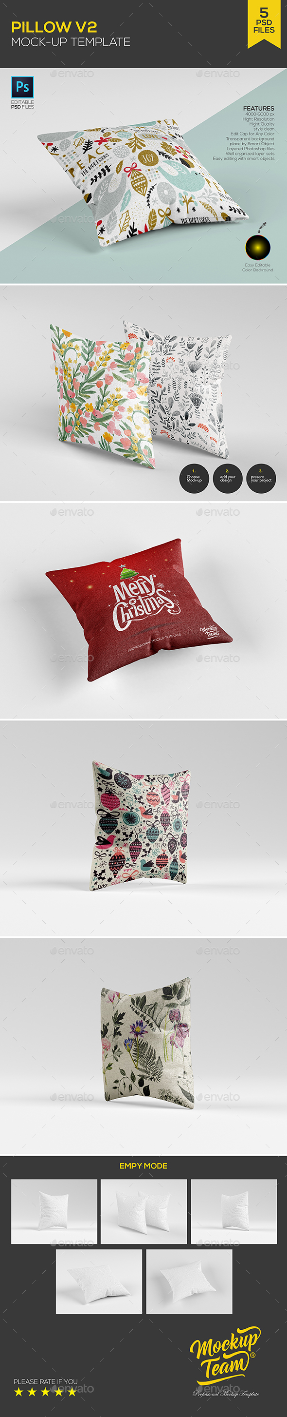 Pillow Mock-up Template (5 PSD) - Product Mock-Ups Graphics