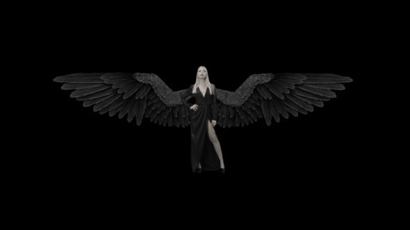 Blonde Girl In a Black Dress And With Wings alt