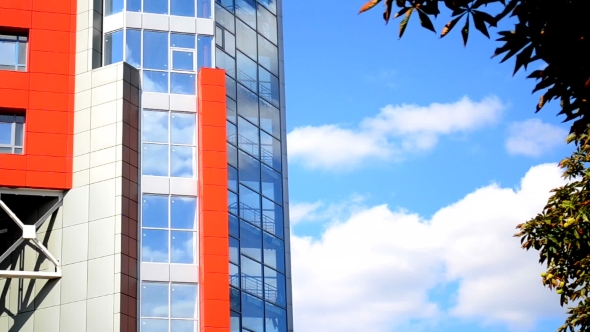 1080 Modernistic Facade Of The Building In The Style Hi-tech And White Clouds alt