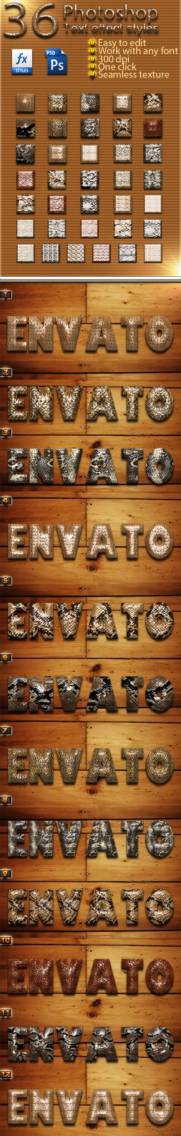 36 Photoshop Skin Reptile Text Effect Styles Vol 30 - Text Effects Styles
