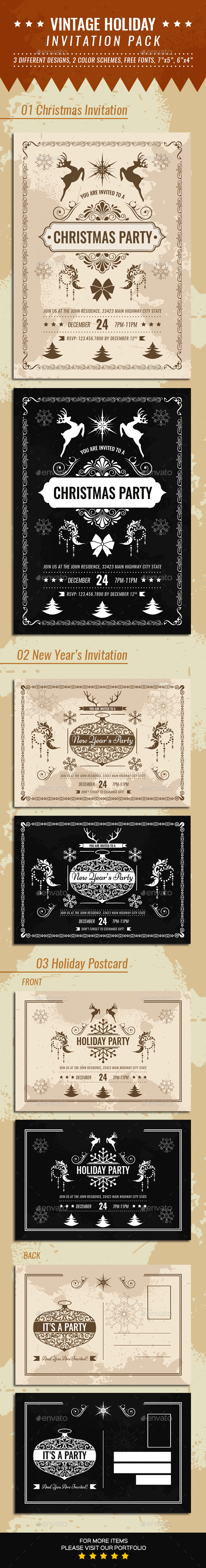 Vintage Holiday Invitation Pack - Invitations Cards & Invites