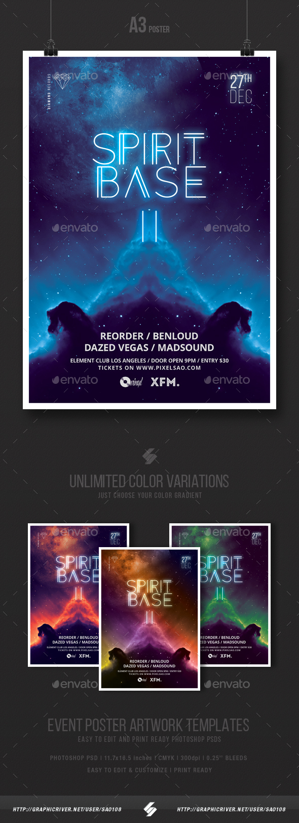 Spirit Base 2 - Trance Party Flyer / Poster Template A3 - Clubs & Parties Events