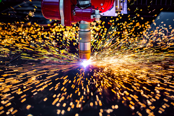 CNC Laser plasma cutting of metal, modern industrial technology. - Stock Photo - Images
