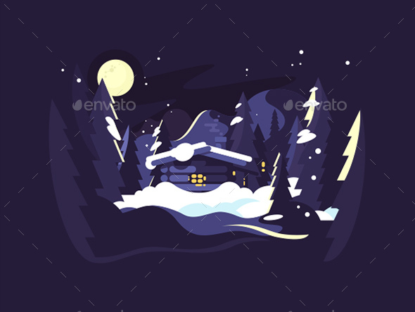 House In Woods Winter - Buildings Objects