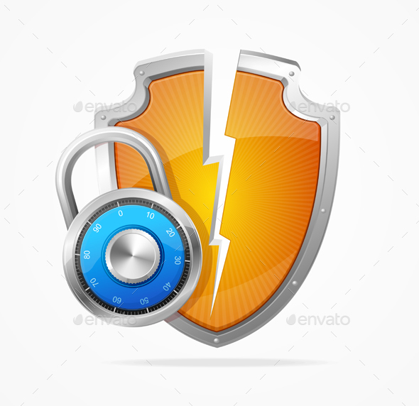 Hacker Attack Shield and Lock. Vector - Web Technology