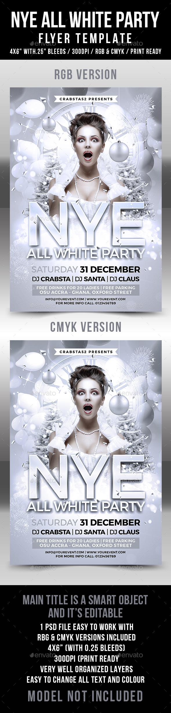 NYE All White Party Flyer Template - Flyers Print Templates
