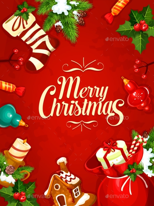 Christmas Gift and Ornaments Greeting Card Design - Christmas Seasons/Holidays