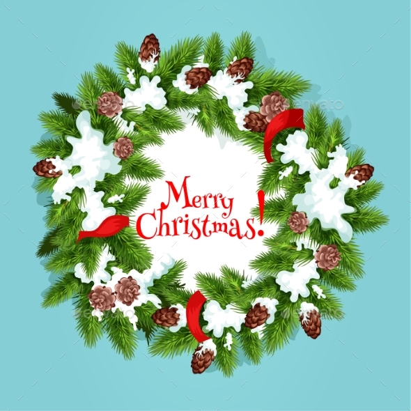 Christmas Wreath with Ribbon Greeting Card Design - Christmas Seasons/Holidays