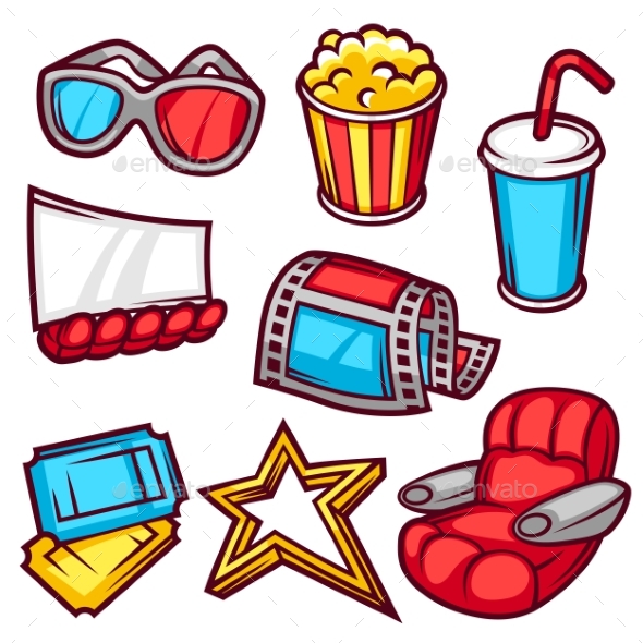 Set Of Movie Elements And Cinema Objects - Media Technology