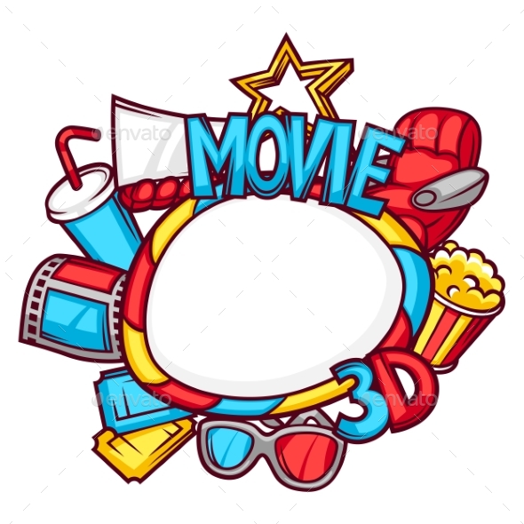 Cinema And 3d Movie Frame In Cartoon Style - Media Technology