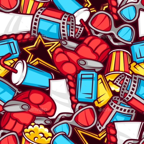 Seamless Pattern Of 3d Movie Elements And Cinema - Media Technology