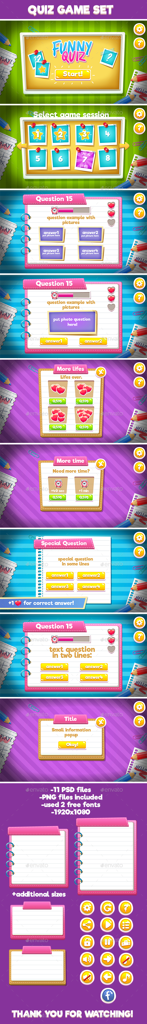 Children Quiz Full Game Set - User Interfaces Game Assets