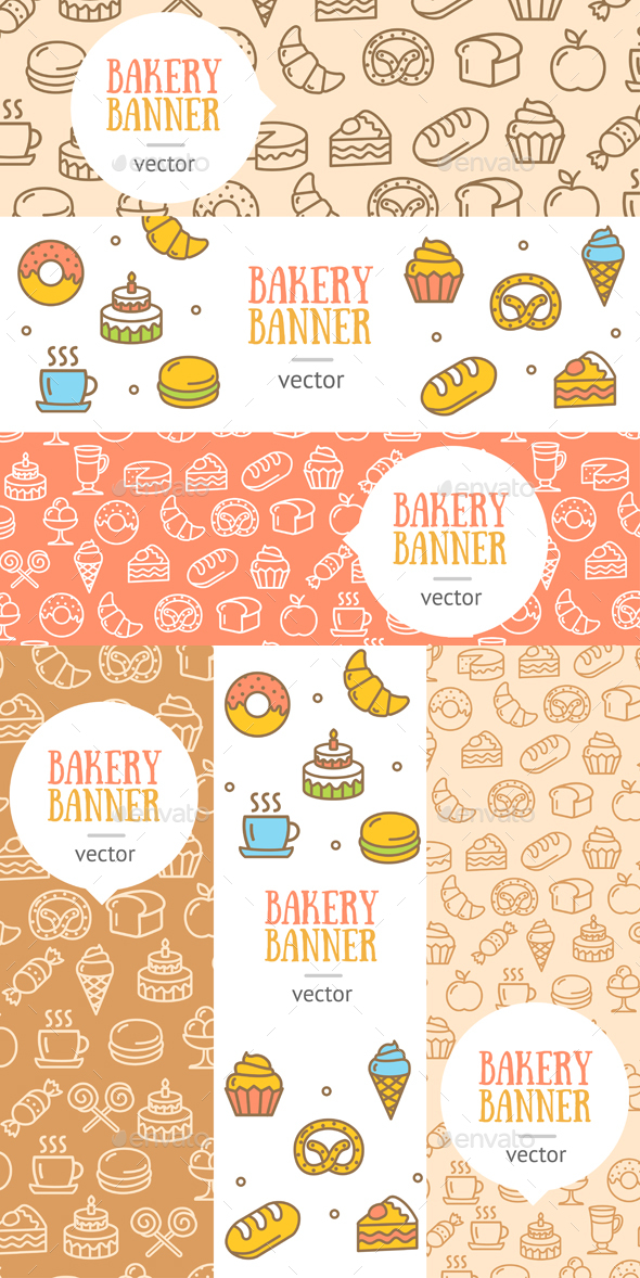 Bakery Banner Flyer Set. Vector - Food Objects