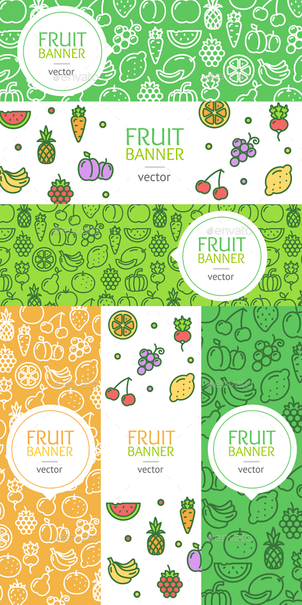 Vegan Banner Flyer Set. Vector - Food Objects