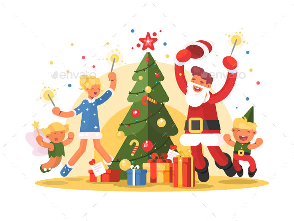 Happy Family Celebrating Xmas - People Characters