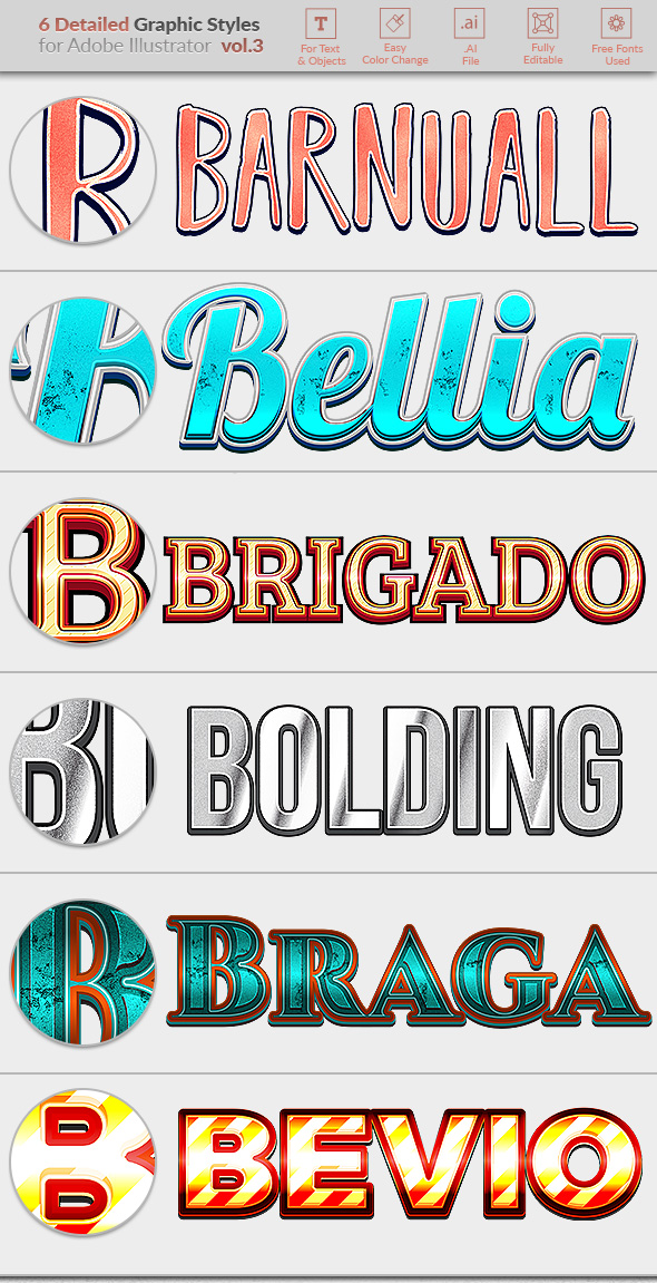 6 Detailed Graphic Styles for Illustrator vol. 03 - Styles Illustrator