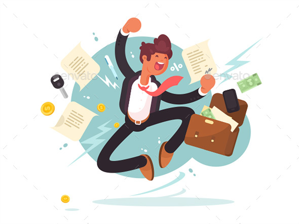 Successful Businessman Jumping For Joy - People Characters