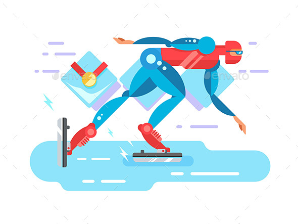 Ice Speed Skater Cartoon Character - Sports/Activity Conceptual