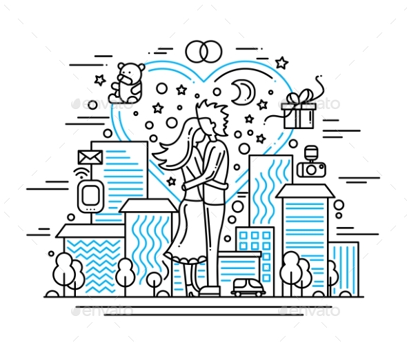 Marriage Proposal - Line Design Illustration - Abstract Conceptual