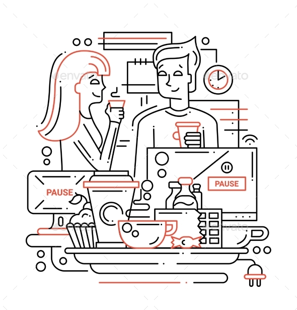 Coffee Break - Line Design Illustration - Concepts Business