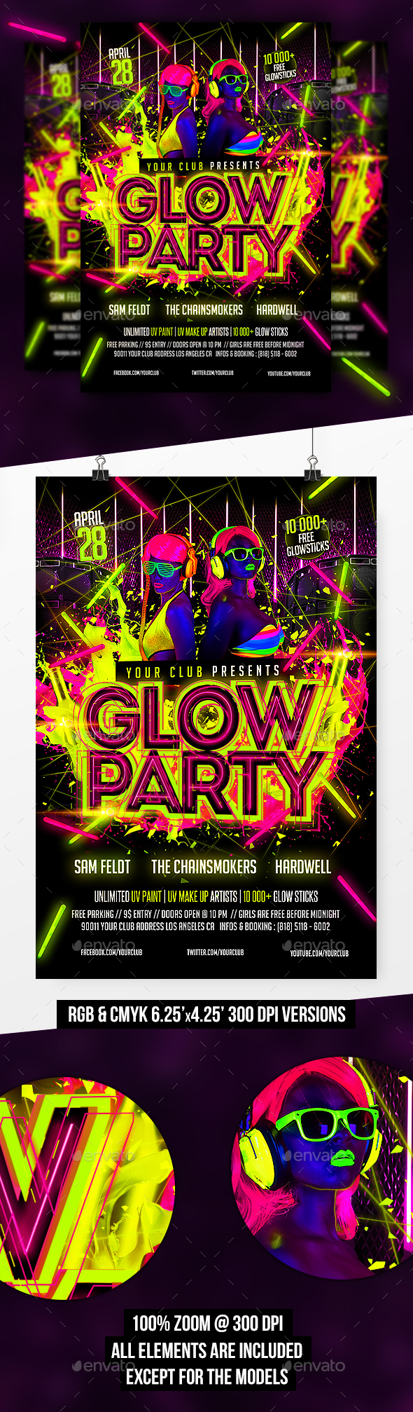 Glow Party Flyer Template - Clubs & Parties Events