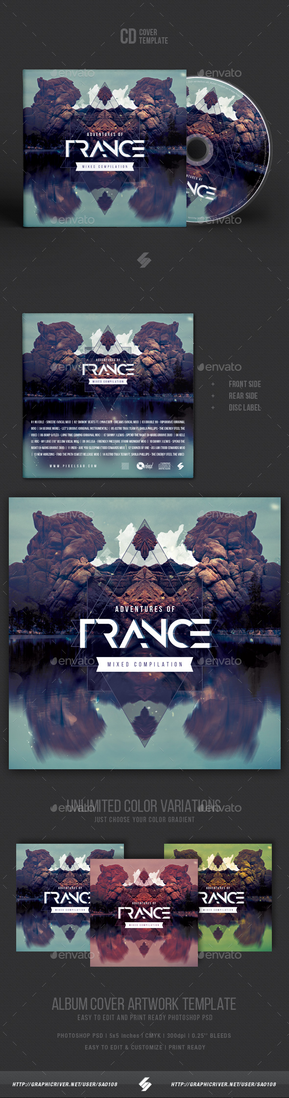 Adventures Of Trance - CD Cover Artwork Template - CD & DVD Artwork Print Templates