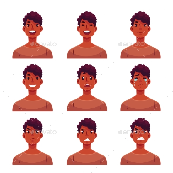 Set of Mans Face Expression Avatars - People Characters