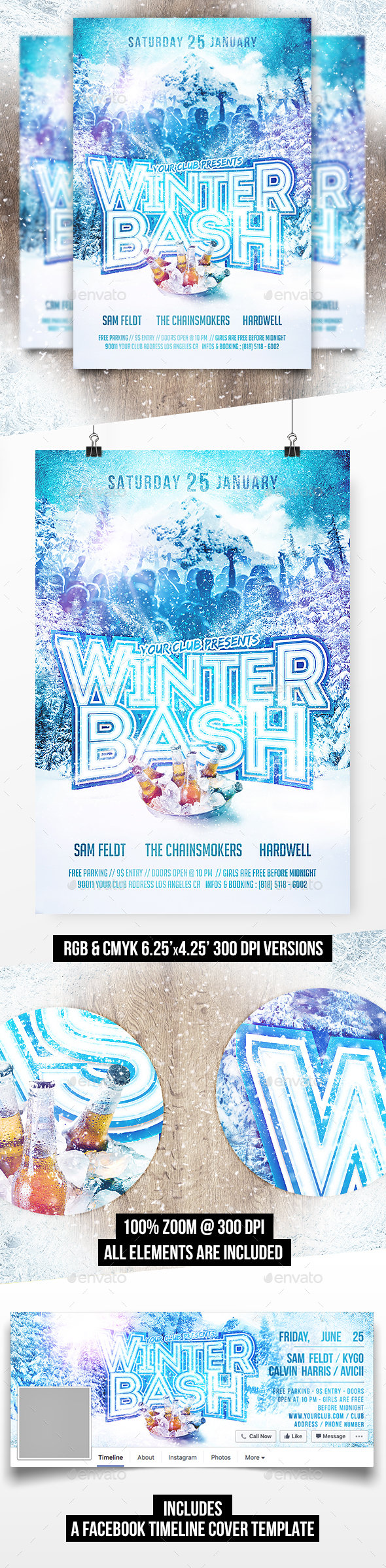 Winter Bash Party Flyer Template (+Facebook Timeline Cover) - Clubs & Parties Events