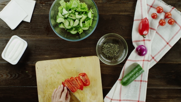 Slicing a Pepper For Salad