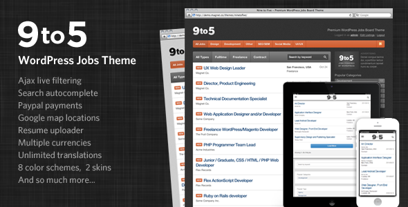 Nine to Five - Premium WordPress Jobs Theme - Directory & Listings Corporate