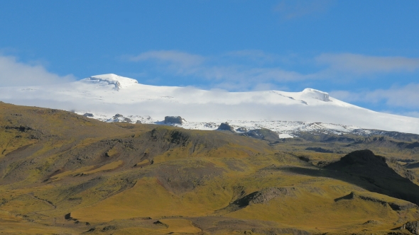 Icelandic Volcano Eyjafjallajokull Covered Bright White Ice