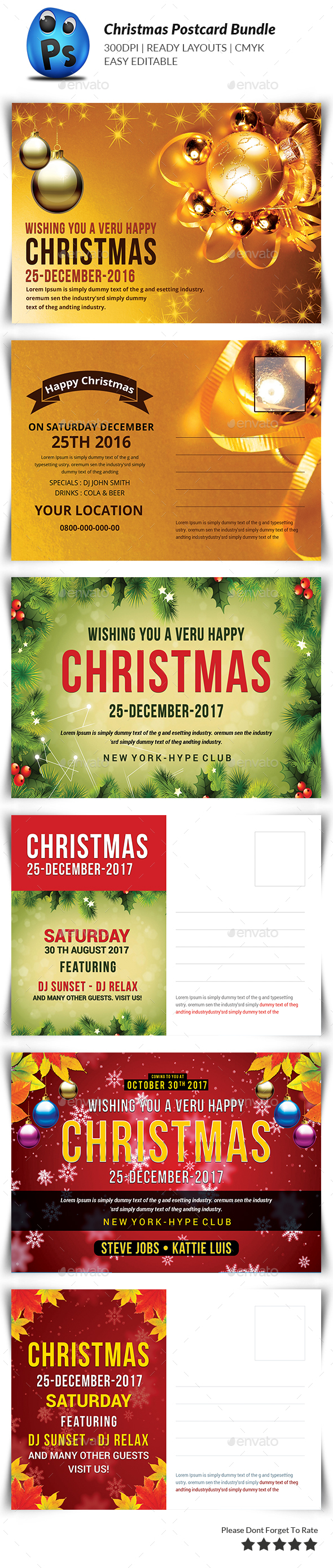 Christmas 3 Postcard Bundle - Cards & Invites Print Templates