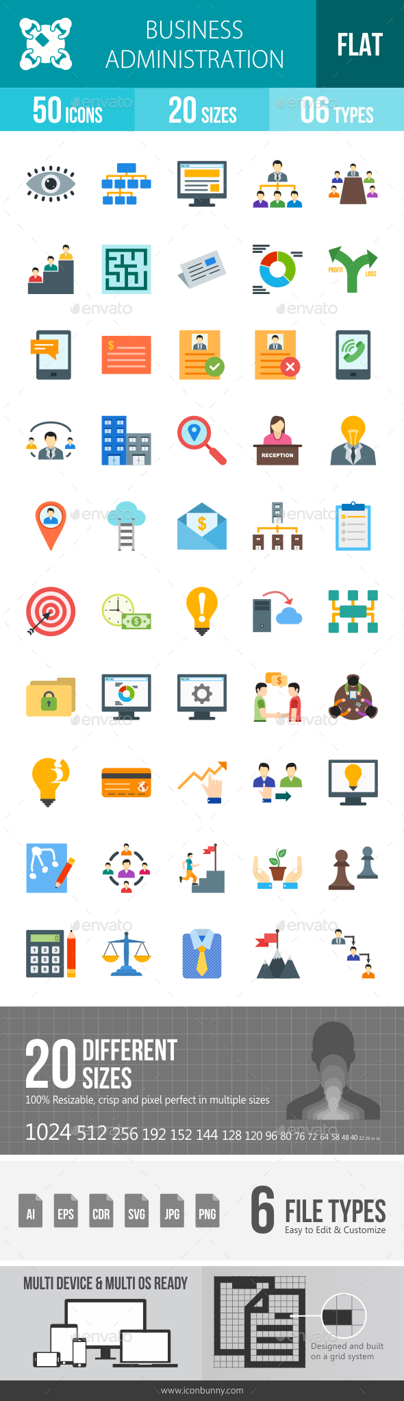 Business Administration Flat Multicolor Icons - Icons