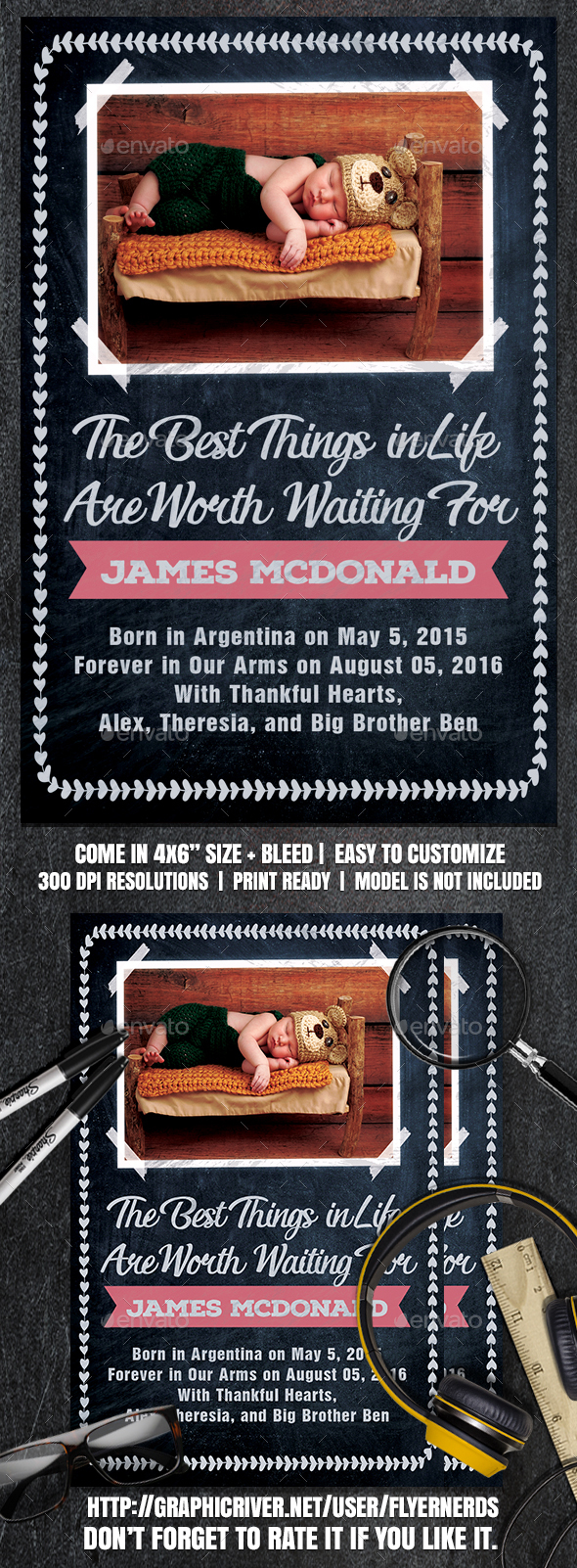 Chalkline Adoption Announcements Card Template - Family Cards & Invites